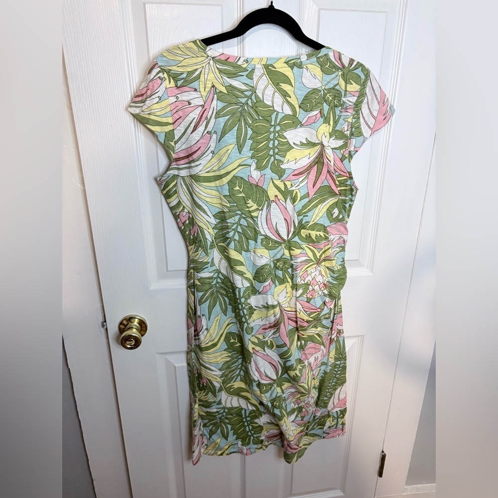 Talbots Tie-Detail Knit Shift Dress – Tropical Green & Pink Print – Size Large - Picture 7 of 9
